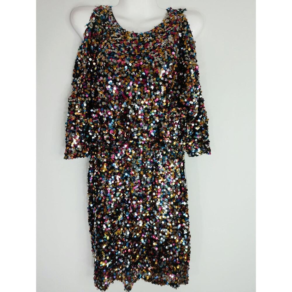 Boston Proper Women Sequin Cold Shoulder Mini Dress Size 2 NWT NYE Party Holiday